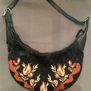 Free People Black and Red Embroidered Shoulder Bag